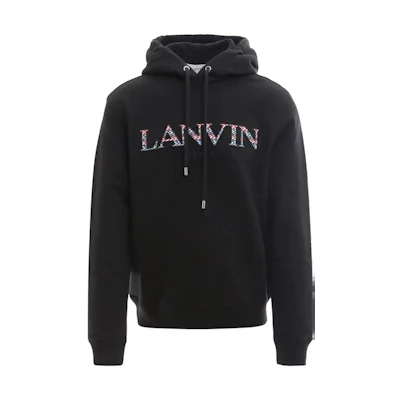 Lanvin FW22 Logo Embroidered Drawstring Hoodie Black RM-HO00-10J20-910