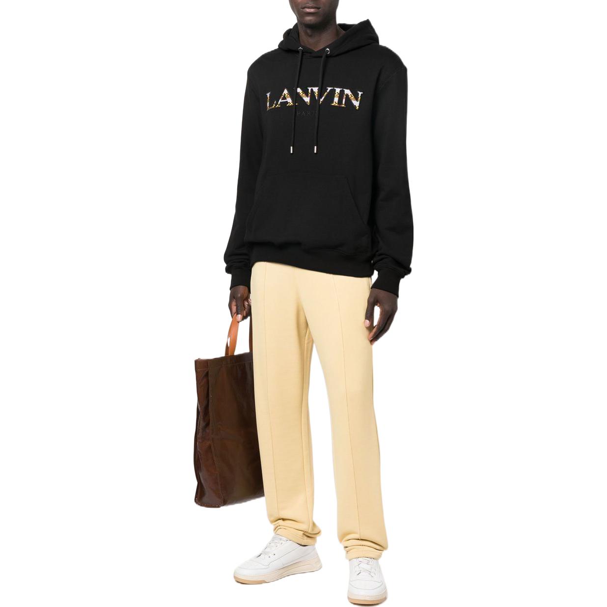 Shop Lanvin Hoodie Hitam FW22 Logo Bordir Drawstring RM-HO00-10J20-910