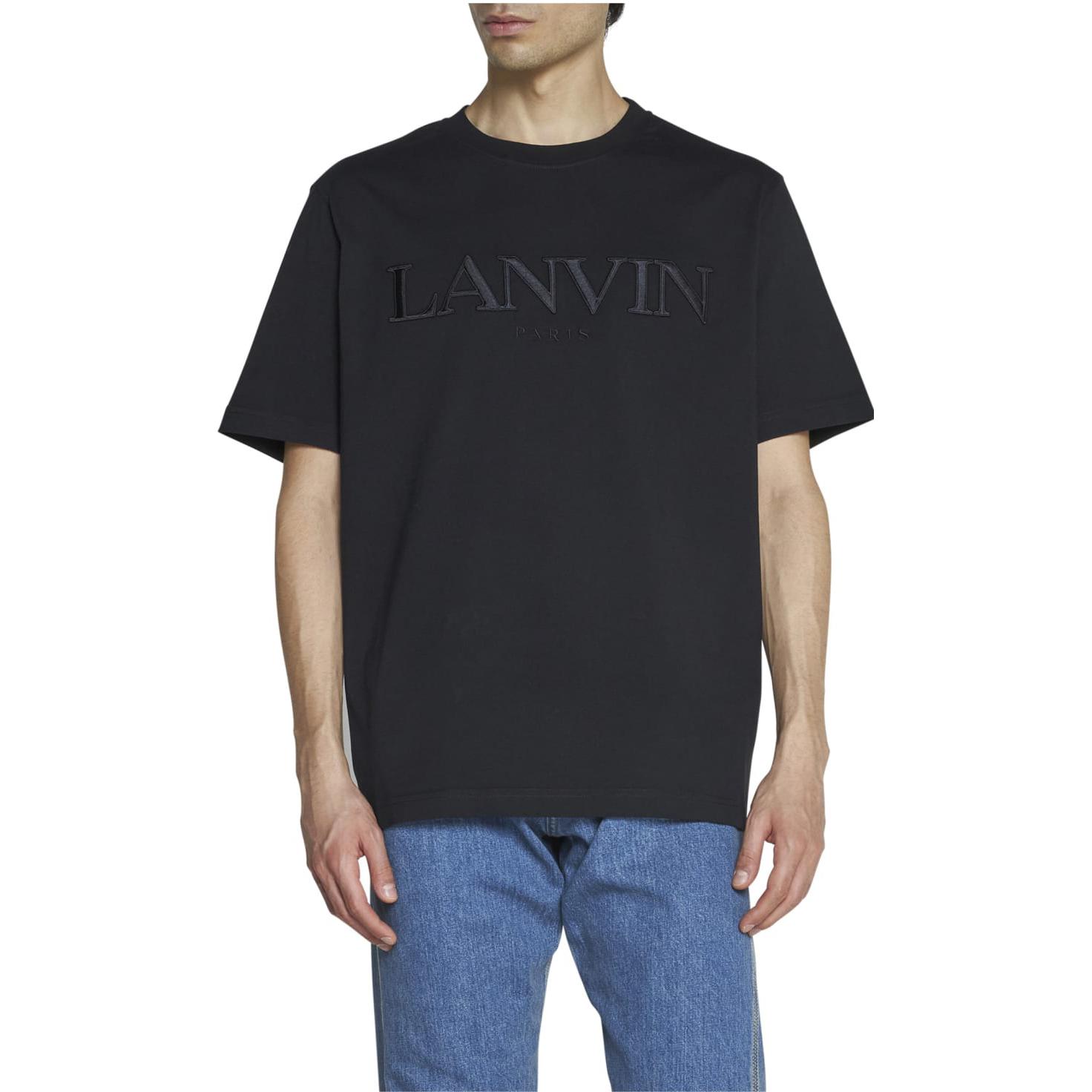 Shop Lanvin FW22 Kaos Pendek Crewneck Hitam Dengan Bordir Logo. RM-TS0005-J208-A2210
