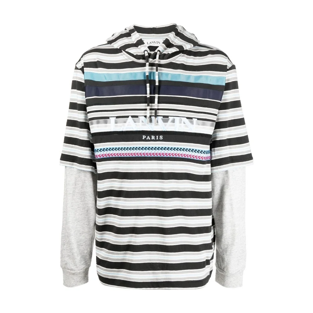 Lanvin FW22 Logo Print Striped Layered Hoodie Multicolor RM-HO0004-5433-A221022