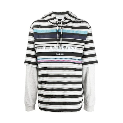 Lanvin FW22 Logo Print Striped Layered Hoodie Multicolor RM-HO0004-5433-A221022