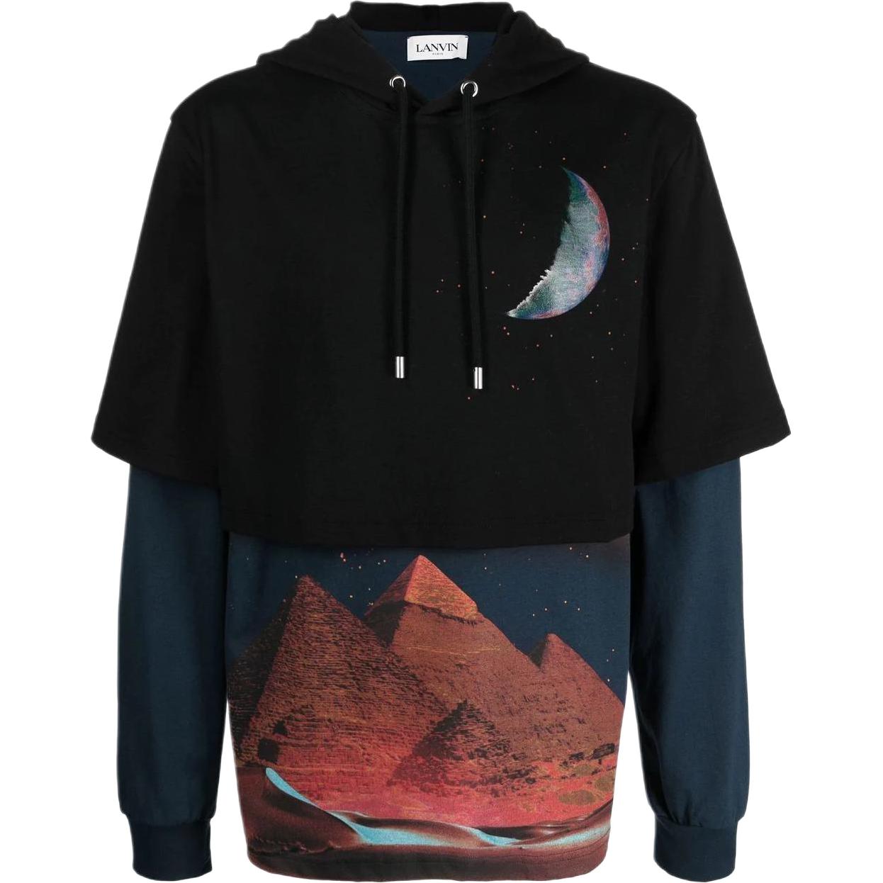 Lanvin FW22 Pyramid Print Layered Pullover Sweatshirt Men’s Black RMHO0005J040H22