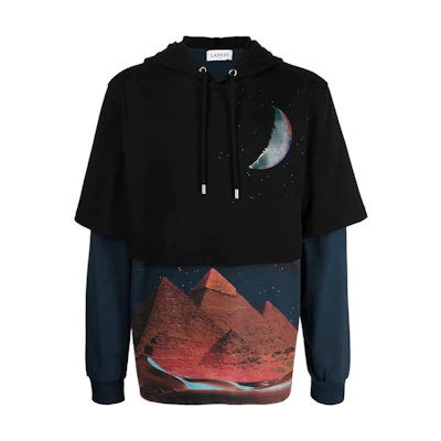 Lanvin FW22 Pyramid Print Layered Pullover Sweatshirt Men’s Black RMHO0005J040H22