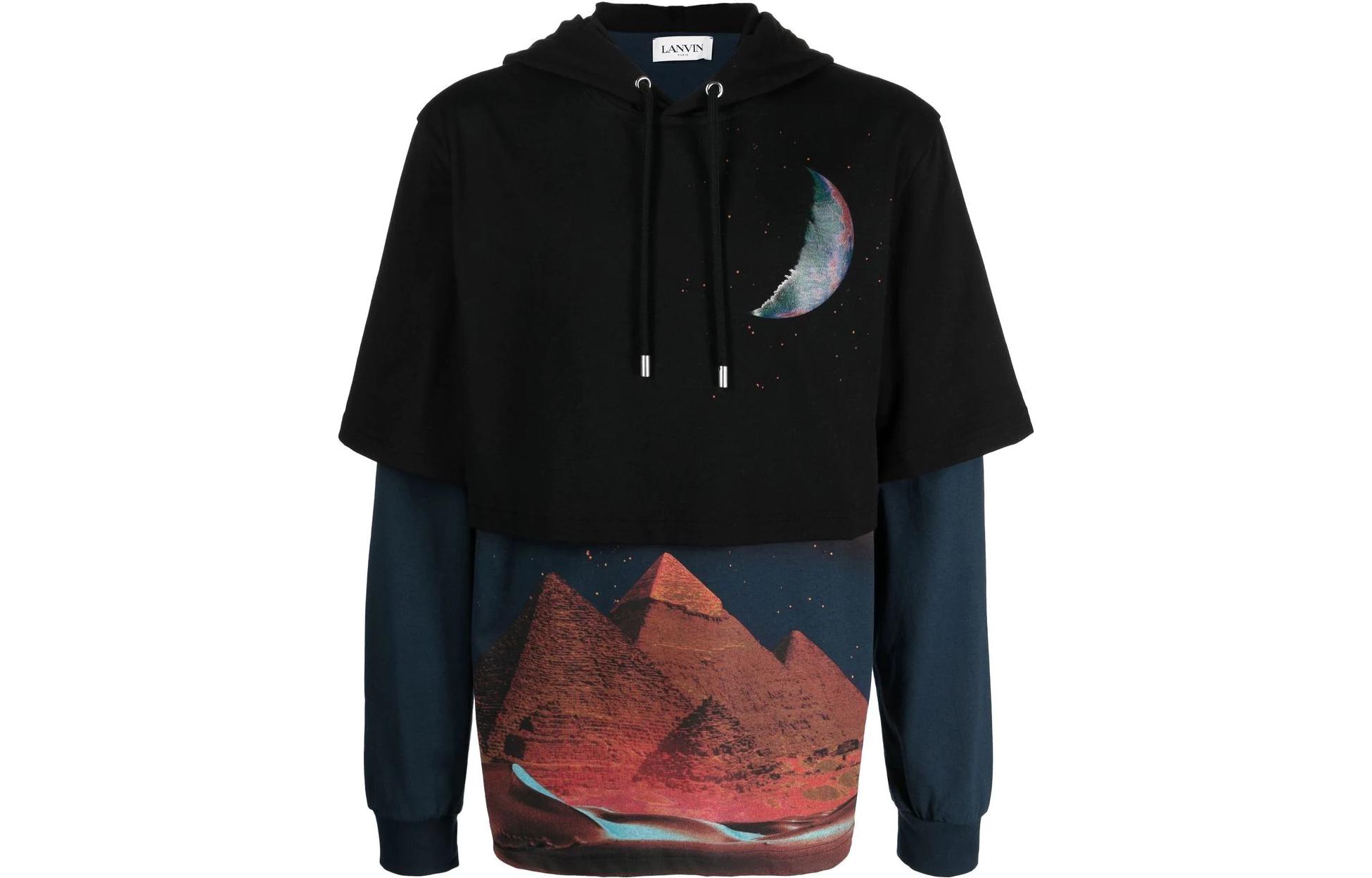 Order Lanvin FW22 Pyramid Print Layered Pullover Sweatshirt Men’s Black RMHO0005J040H22