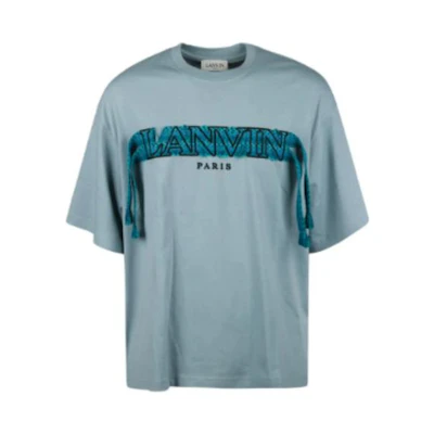 Lanvin FW22 Solid Logo Print Fringe Crewneck T-Shirt Men’s Light Green RMTS0009J198A2217-GN