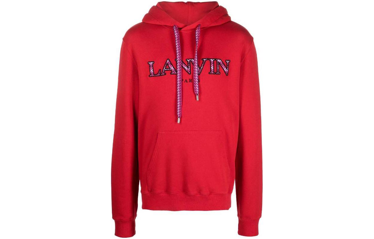 Lanvin FW22 Solid Textured Knit Logo Print Red Hoodie for Men RMHO0010J209H22303