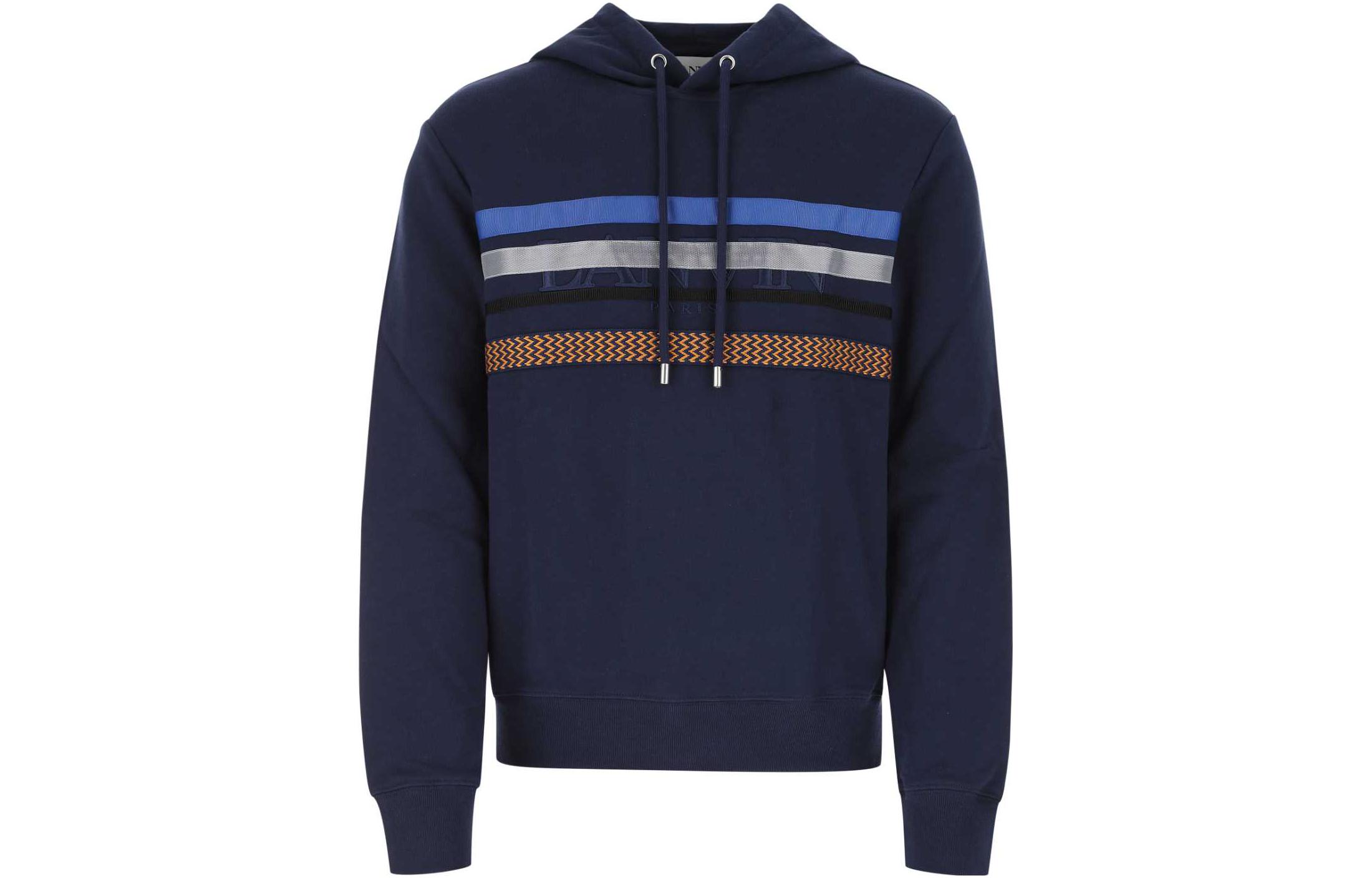 Lanvin FW22 Striped Logo Embroidered Pullover Hoodie Blue - Edition RM-HO0001J0-07A2-229