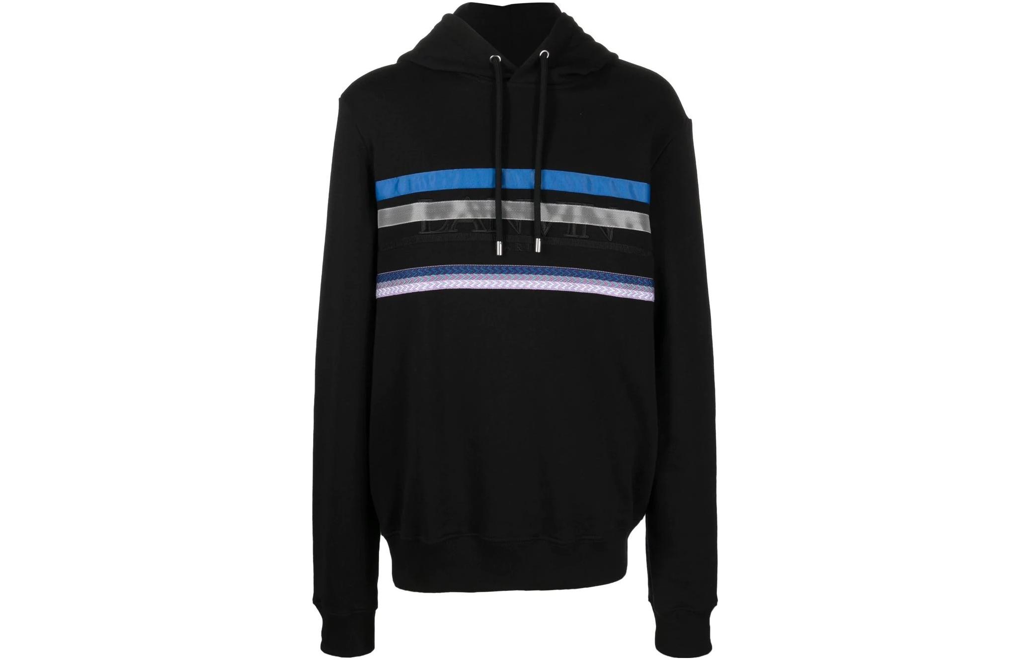 Lanvin FW22 Striped Logo Embroidered Pullover Sweatshirt Black Mens RMHO-0001J00-7A22-10