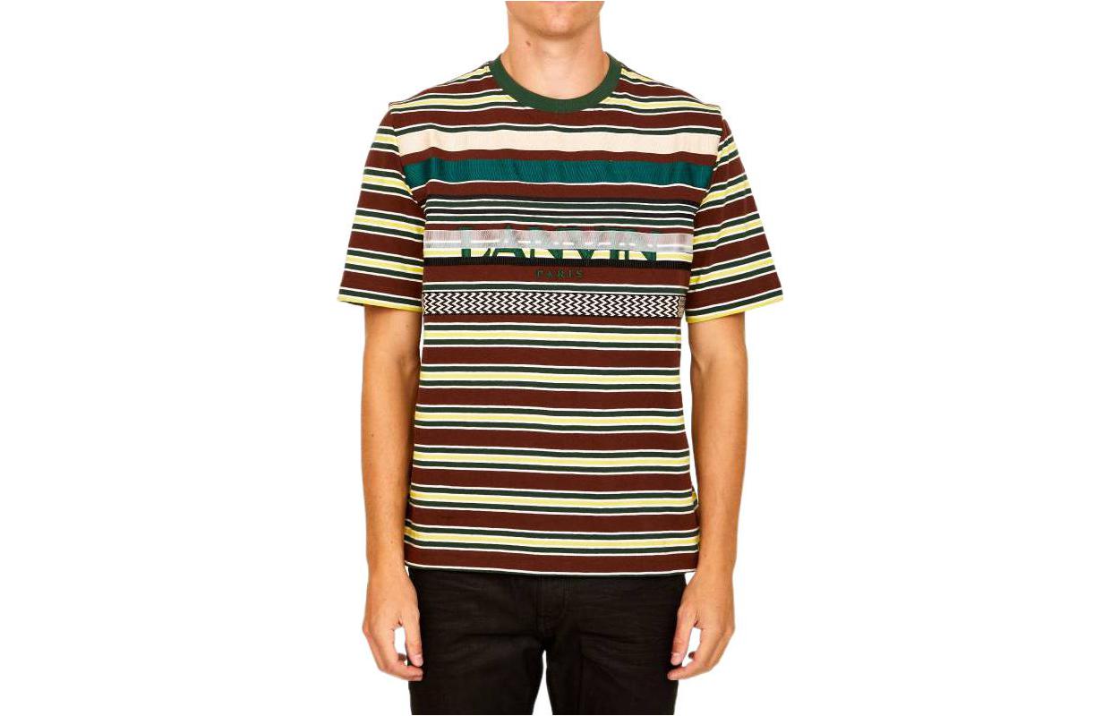 Order Lanvin FW22 Striped Logo Print Crewneck Short Sleeve T-Shirt Men Multicolor RM-TS0005-5433-A226080