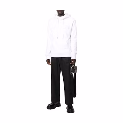 Lanvin FW22 White Logo Embroidered Cotton Hoodie Long Sleeve. RMHO0010J210A2201