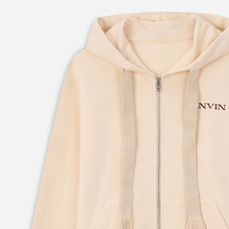 Shop Lanvin FW23 奶油色字母印花拉鍊連帽衫 男女適用 RM-HO0006-XXXX-A23