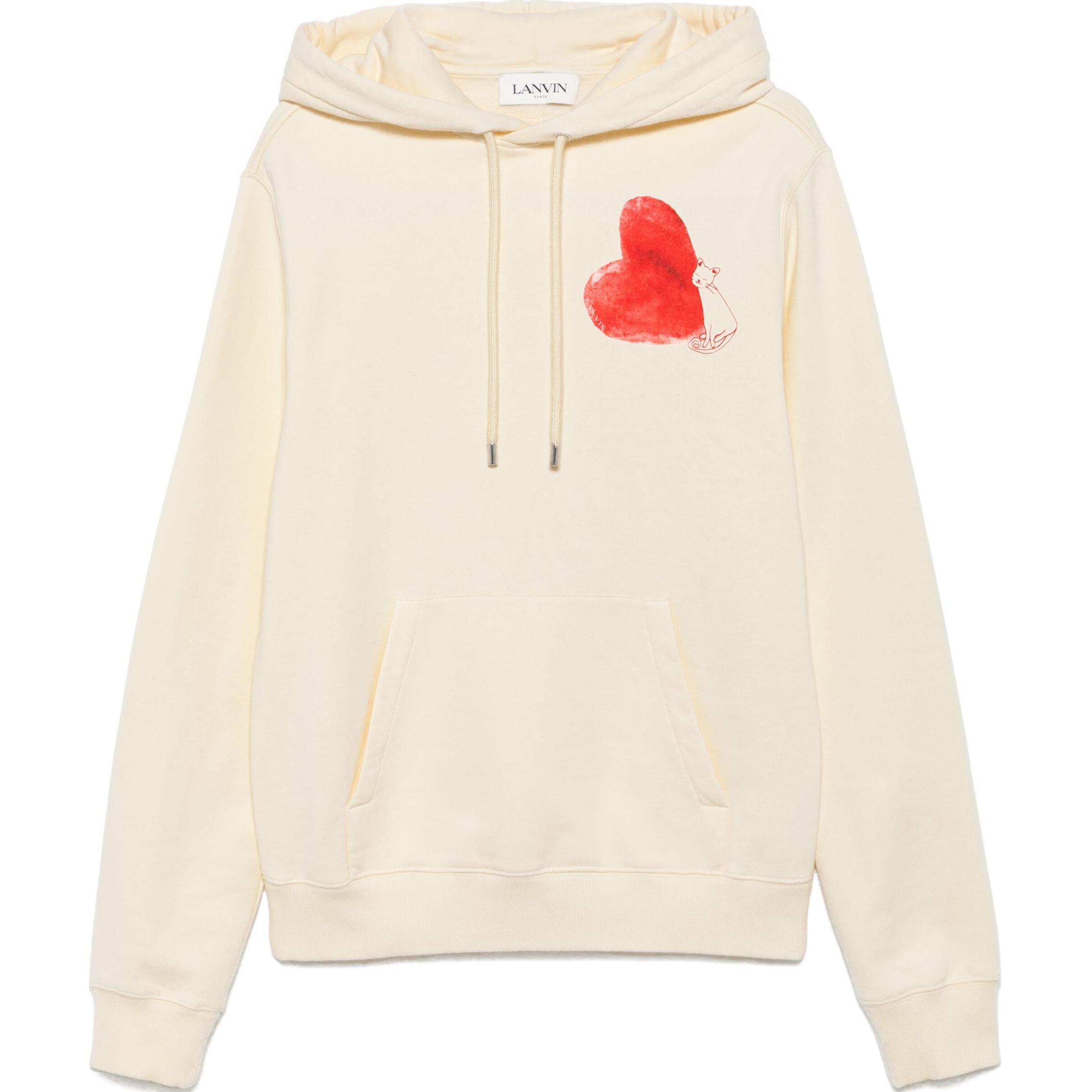 Lanvin FW24 Heart Print Oversized Hoodie Long Sleeve Unisex Pale Yellow RU-HO0001-J151-A24