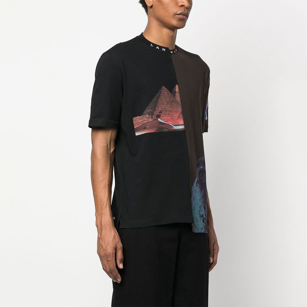 Shop Lanvin Kaos Pola Irregular Lengan Pendek Pria Warna Hitam. RMTS0006J011H22-624