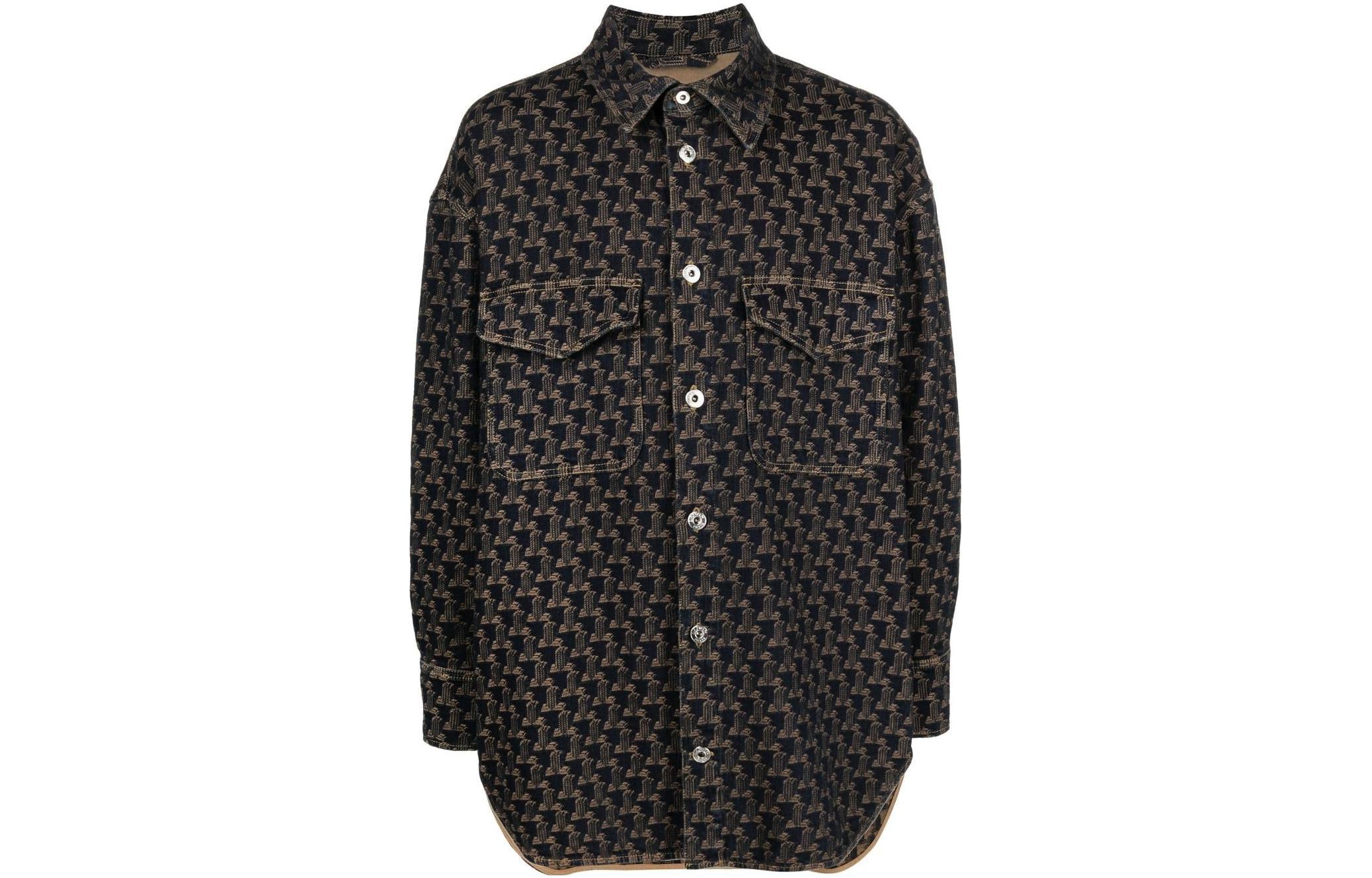 Lanvin Jacquard Monogram Black Shirt-Style Long-Sleeve Jacket for Men RMOU0516D046A22081