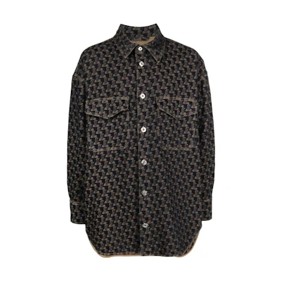 Lanvin Jacquard Monogram Black Shirt-Style Long-Sleeve Jacket for Men RMOU0516D046A22081