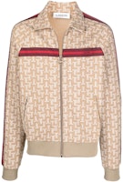 Lanvin Khaki Letter Logo Print Zip-Up Jacket with Striped Trim. RM-SS0005-4933-A21-6607 Lanvin Khaki Letter Logo Print Zip-Up Jacket with Striped Trim. RM-SS0005-4933-A21-6607