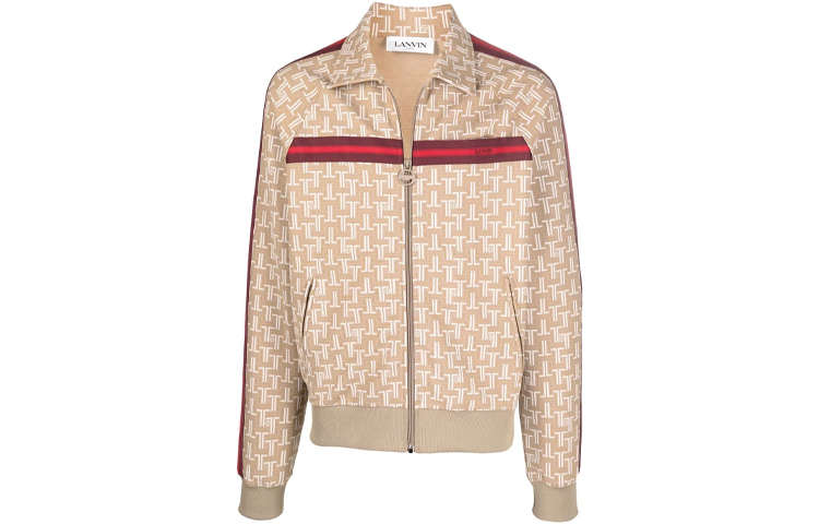 Order Chaqueta Lanvin Caqui con Logo de Letras y Ribete de Rayas. RM-SS0005-4933-A21-6607