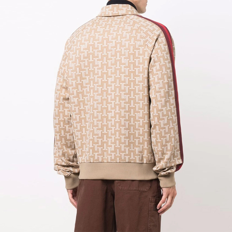 Shop Chaqueta Lanvin Caqui con Logo de Letras y Ribete de Rayas. RM-SS0005-4933-A21-6607