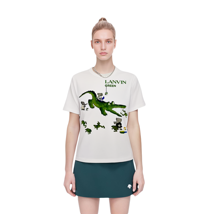 Lookbook Kaos Pendek Unisex Lanvin Logo Motif Buaya Kaus Santai. RU-TS0028-J052-E21