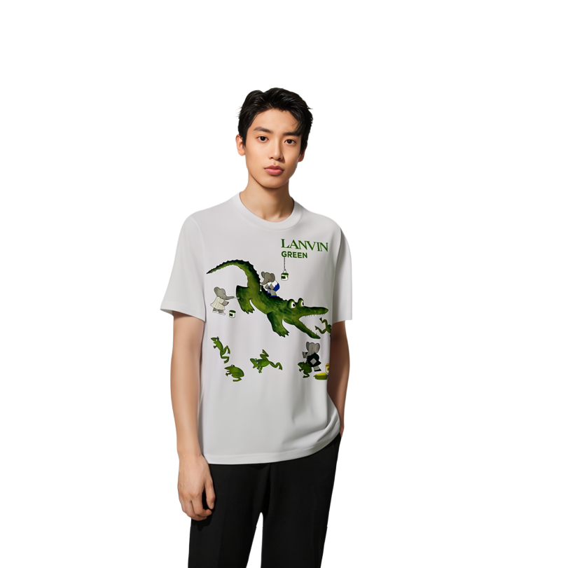 Shop Kaos Pendek Unisex Lanvin Logo Motif Buaya Kaus Santai. RU-TS0028-J052-E21