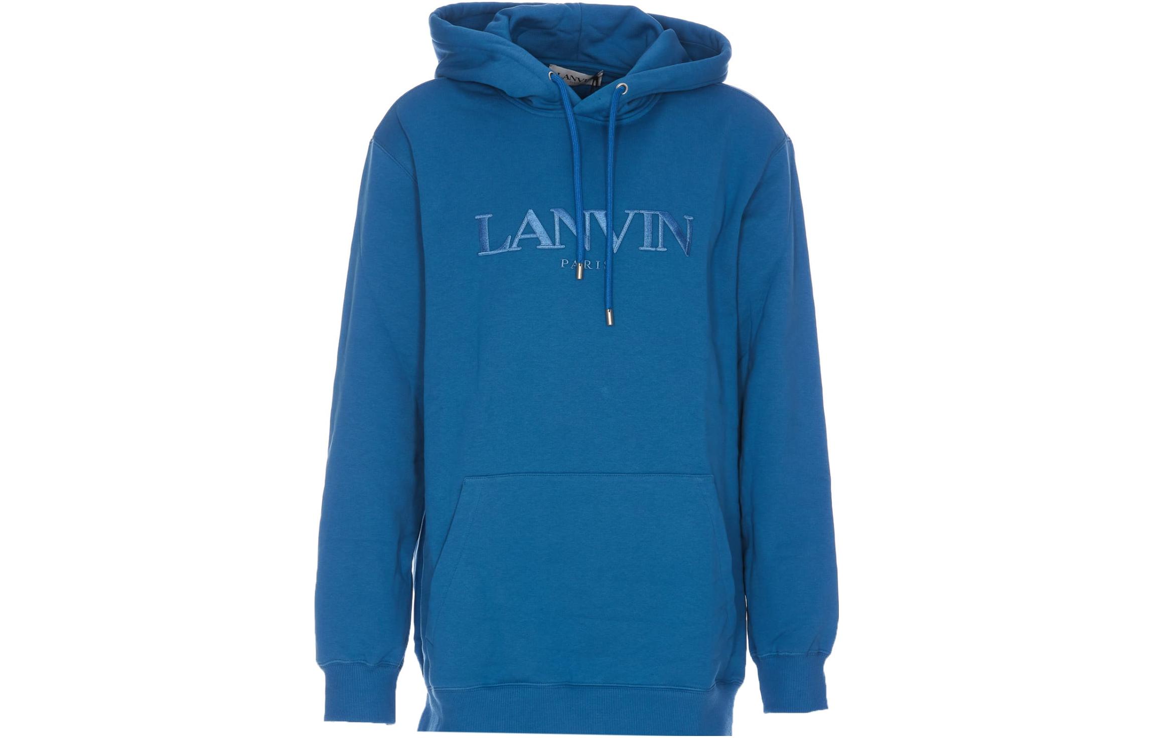 Lanvin Logo Print Drawstring Hoodie Navy Blue () HO0009J210296