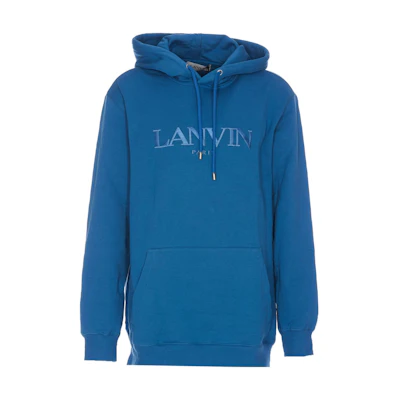 Lanvin Logo Print Drawstring Hoodie Navy Blue () HO0009J210296