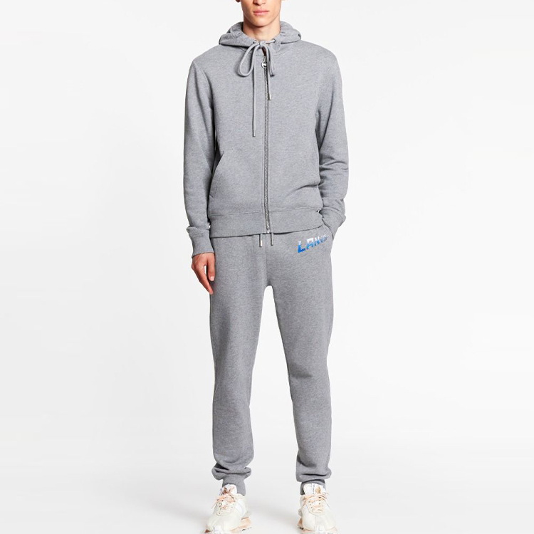 Shop Lanvin Jaket Sweatshirt Zip-Up Logo Print Abu-Abu RM-HO0006-J065-A21121