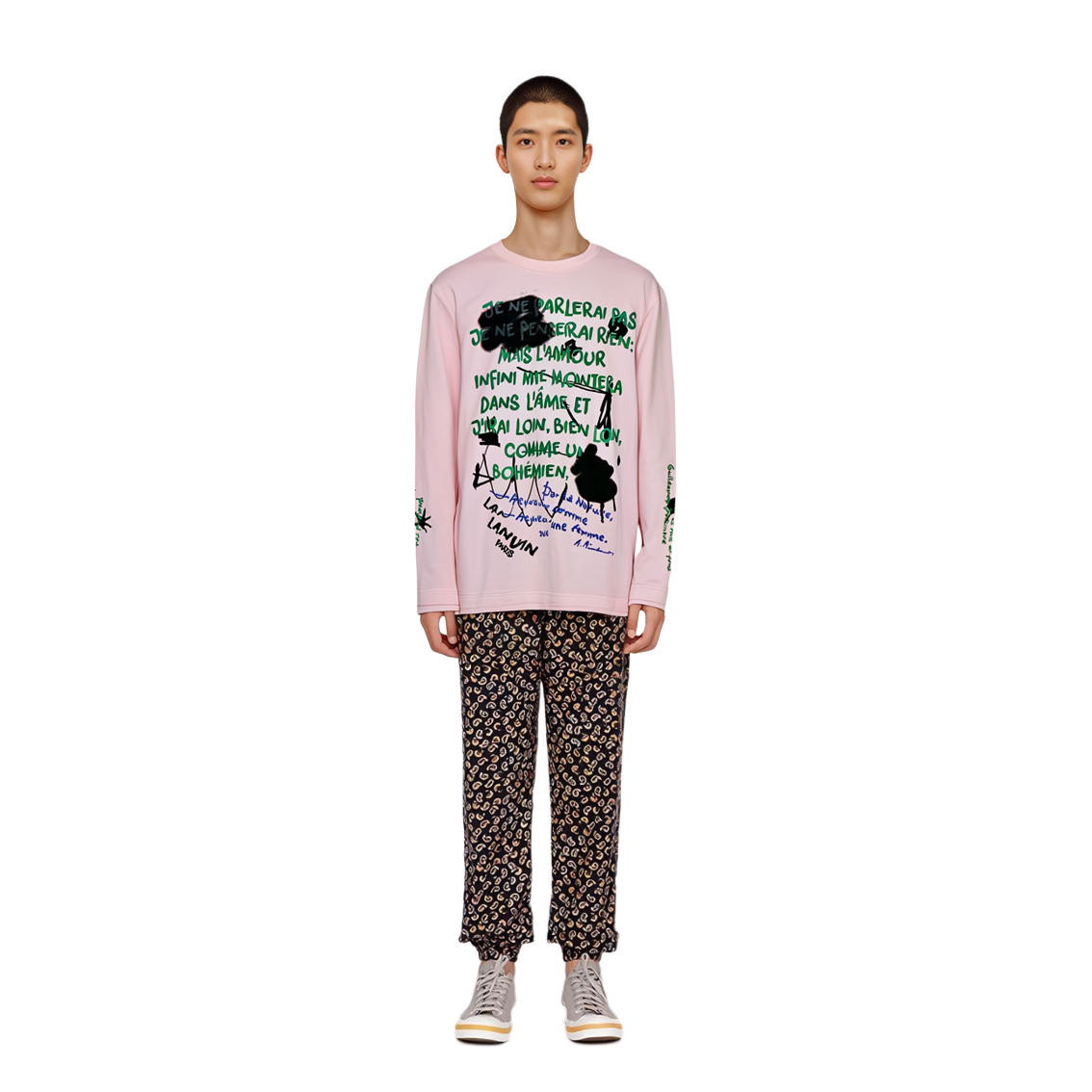 Shop Lanvin Love Poem Pink Graphic Long Sleeve Unisex Casual T-Shirt. RM-TS0027-AP04-A21