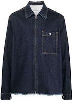 Lanvin Navy Blue Frayed Edge Zipper Denim Jacket for Men RM-SI0204-D006-A2329 Lanvin Navy Blue Frayed Edge Zipper Denim Jacket for Men RM-SI0204-D006-A2329