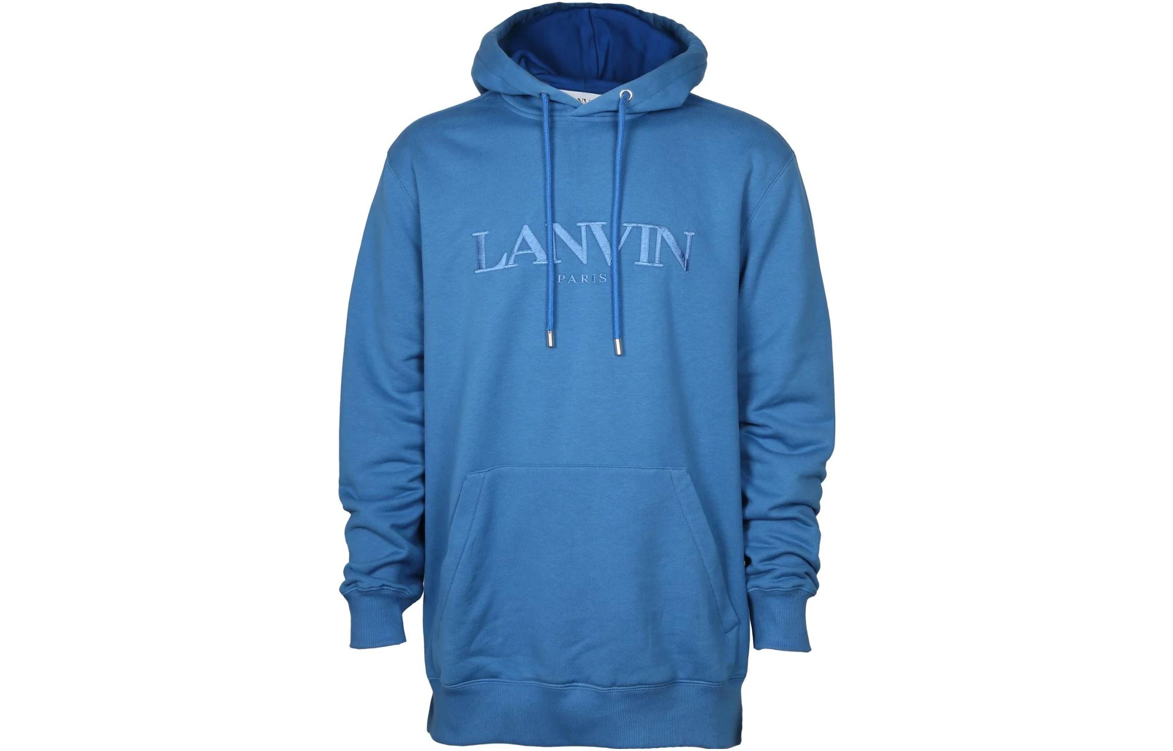 Lanvin Solid Logo Pullover Hoodie Mid-Length Long Sleeve Men’s Blue RMHO0009-J210-A23296