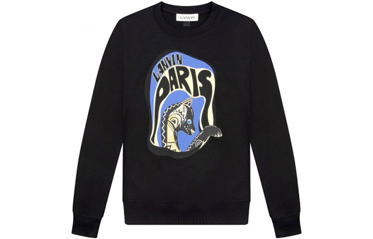 Lanvin SS21 Black Cotton Crewneck Printed Sweatshirt RM-SS0001-J010-E2110