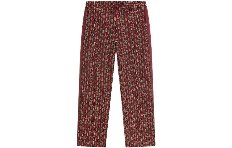 Lanvin SS21 Burgundy Casual Pants with Short Stripe Pattern. RM-TR0142-4933-A216430