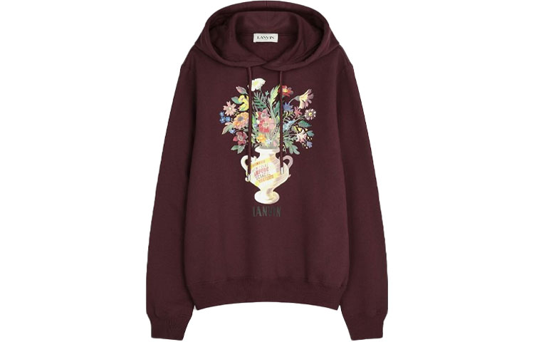 Lanvin SS21 Burgundy Hoodie with Floral Letter Print RM-HO0001-J063-A2139