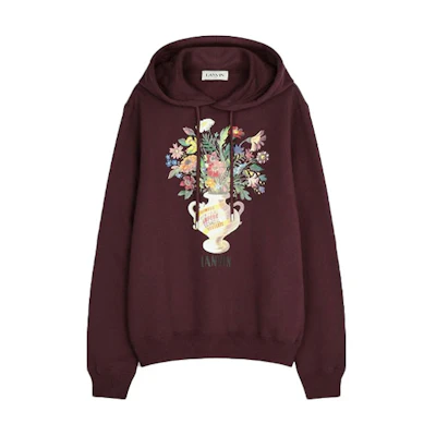 Lanvin SS21 Burgundy Hoodie with Floral Letter Print RM-HO0001-J063-A2139