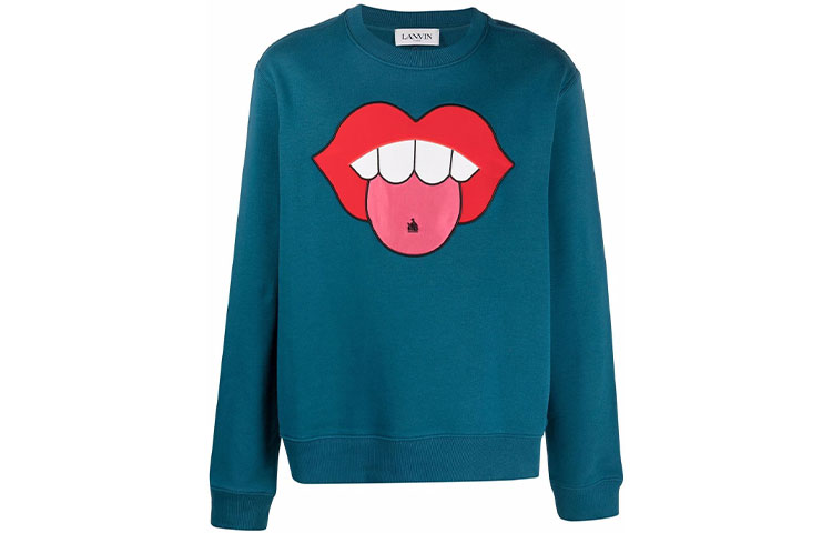 Lanvin SS21 Lip Cartoon Print Long Sleeve Sweatshirt Blue RM-SS0001-J016-E21