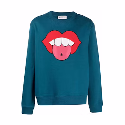 Lanvin SS21 Lip Cartoon Print Long Sleeve Sweatshirt Blue RM-SS0001-J016-E21