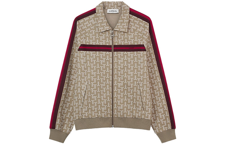 Lanvin SS21 Maze Print Khaki Long Sleeve Zip Jacket Men RM-SS0005-4933-E21