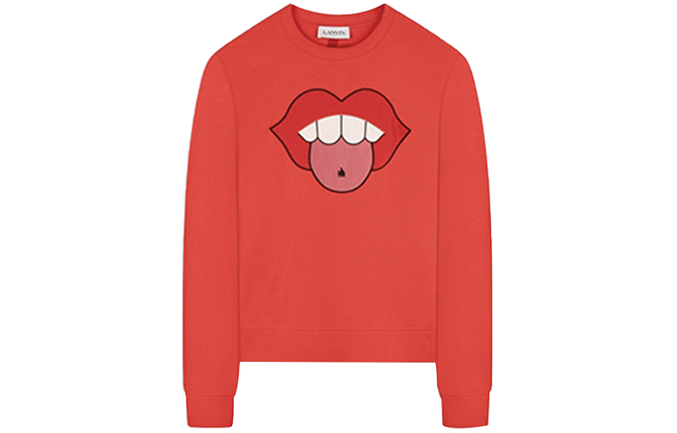 Lanvin SS21 Red Cartoon Lip Print Oversized Long Sleeve Sweatshirt Men RM-SS0001-J016-E21301