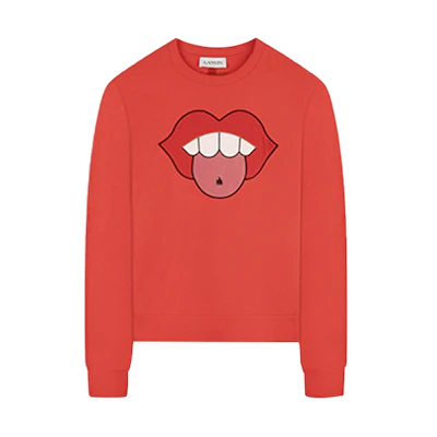 Lanvin SS21 Red Cartoon Lip Print Oversized Long Sleeve Sweatshirt Men RM-SS0001-J016-E21301