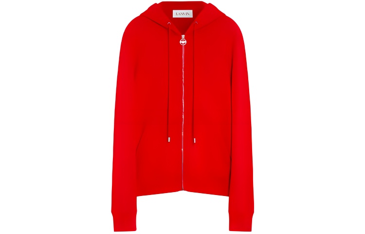 Lanvin SS21 Red Logo Embroidered Drawstring Zip-Up Hoodie Jacket RM-HO0006-J008-A21381