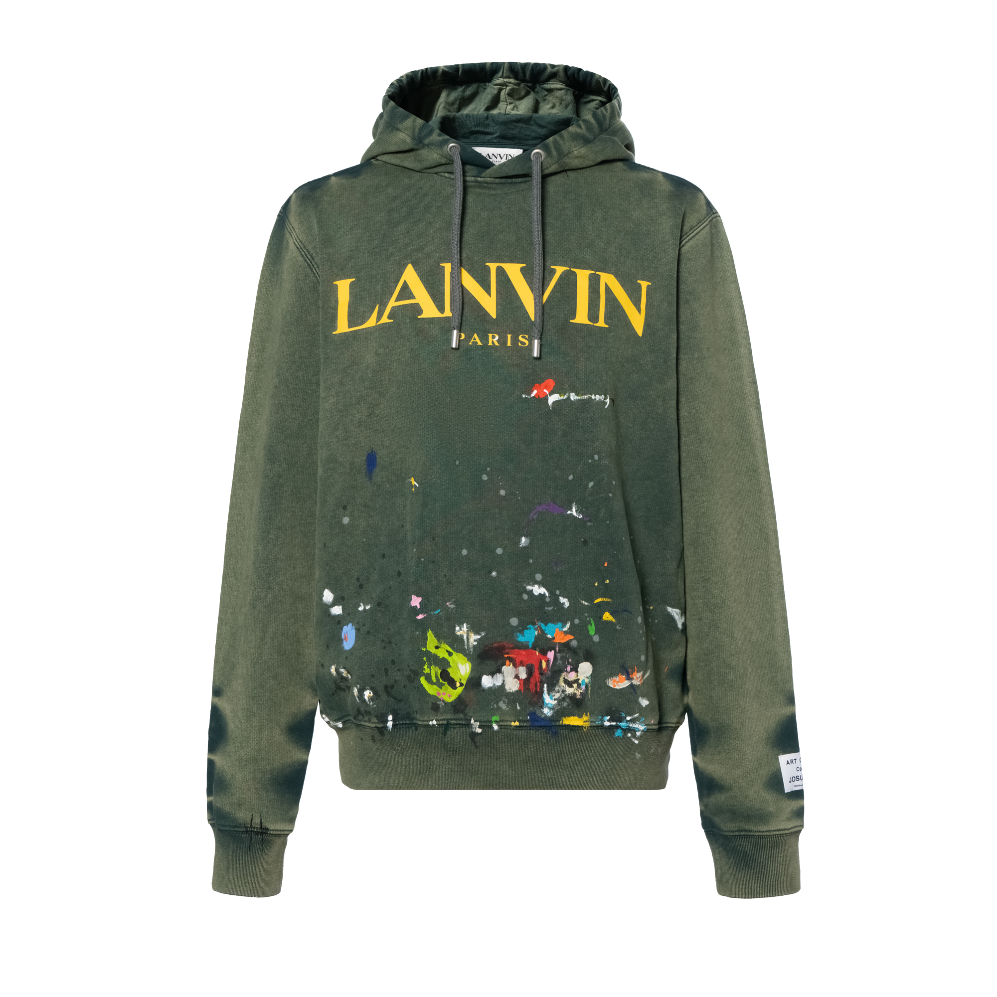 Lanvin SS21 x Gallery Dept. Logo Hoodie Green Splatter Design. RM-HO0001-J093-E2144