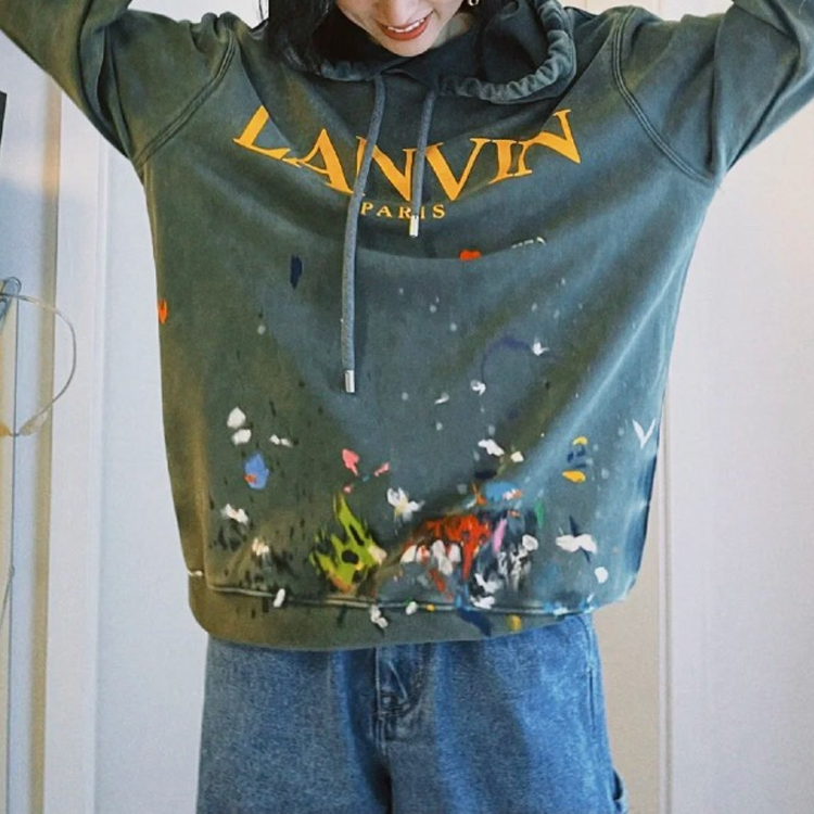 Details for Lanvin SS21 x Gallery Dept. Logo Hoodie Hijau Corak Splatter. RM-HO0001-J093-E2144