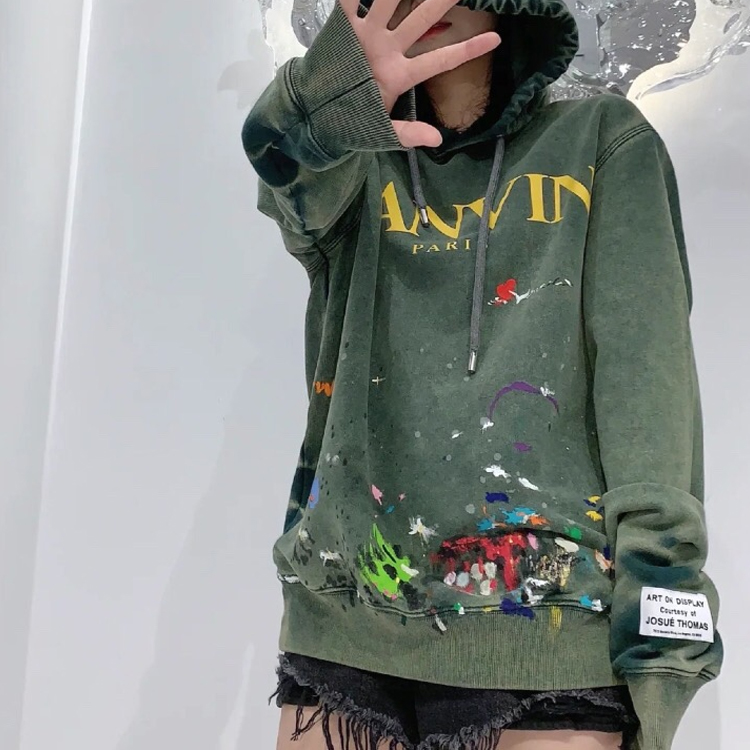 Sizing Lanvin SS21 x Gallery Dept. Logo Hoodie Hijau Corak Splatter. RM-HO0001-J093-E2144