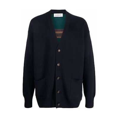 Lanvin SS22 Black Wool Logo Knit Cardigan Sweater. RMCA0-013K20-2P22-291