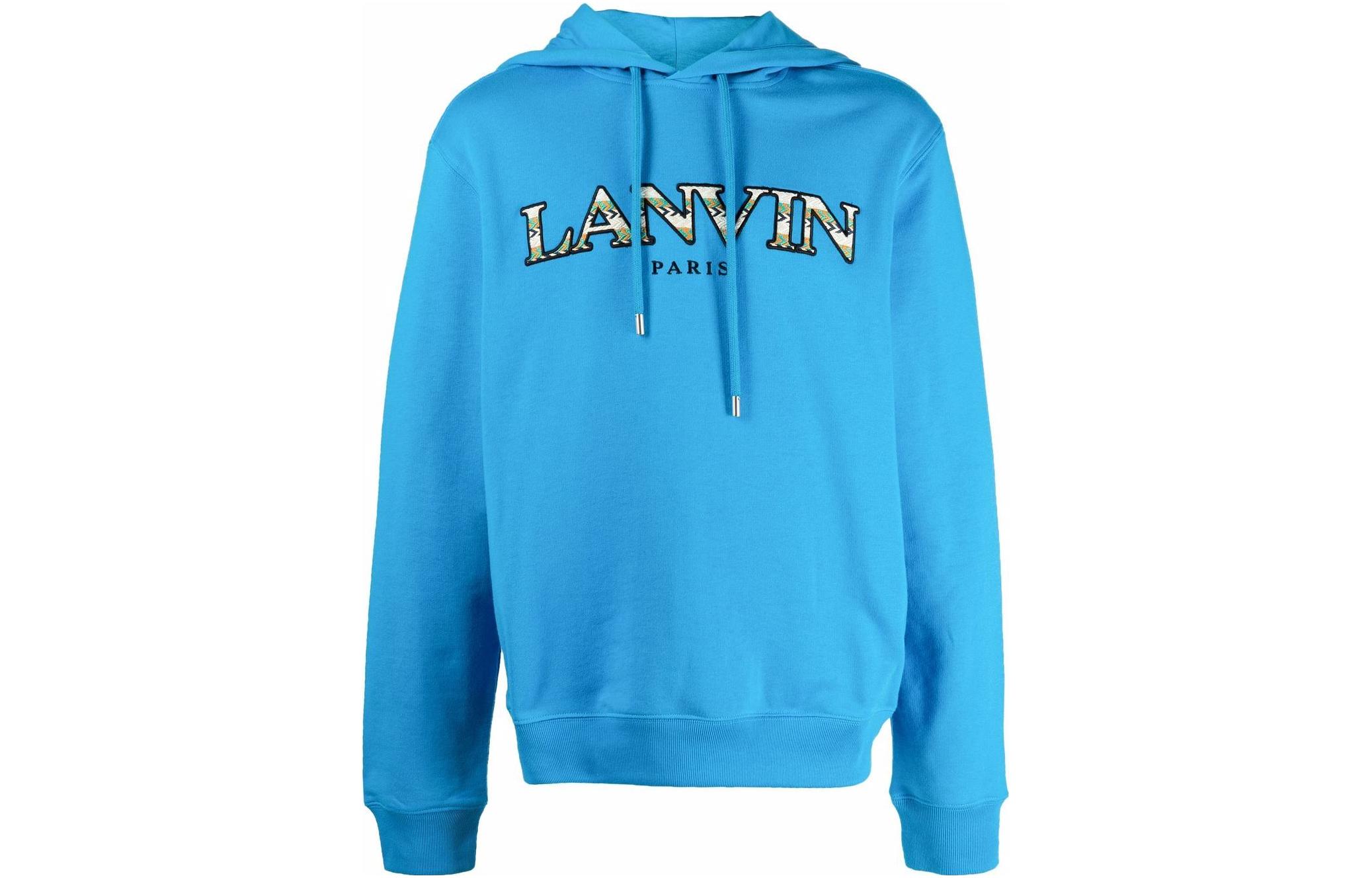 Lanvin SS22  Blue Cotton Hoodie with Logo Embroidery Drawstring. RM-HO0001-J209-P2222-2