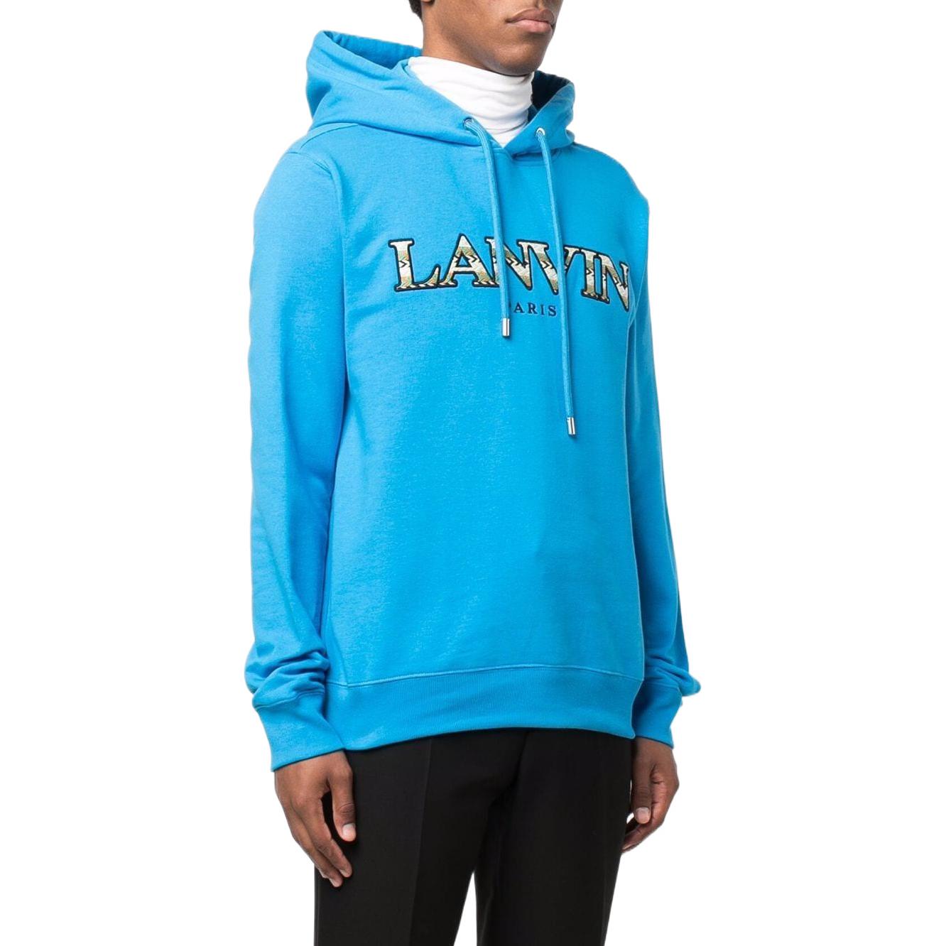 Purchase Lanvin SS22 Hoodie Katun Biru dengan Bordir Logo dan Tali Serut. RM-HO0001-J209-P2222-2