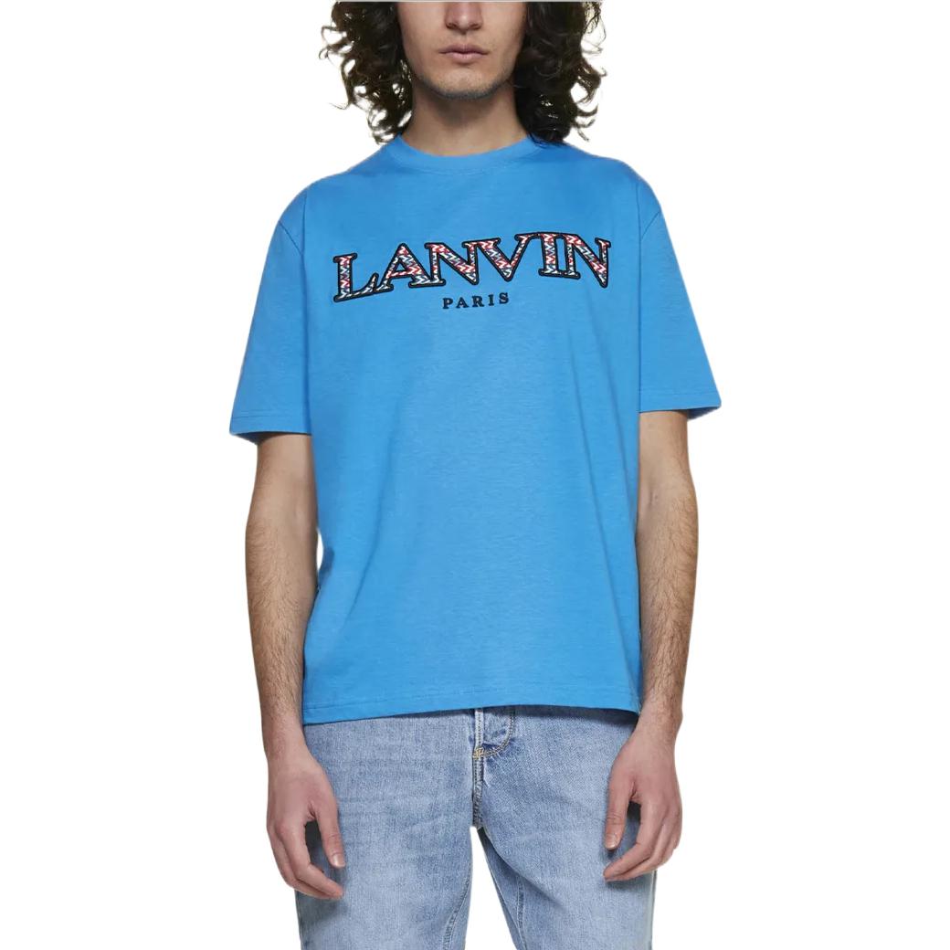 Shop Camiseta de Manga Corta Azul con Logo Letra Impreso Lanvin SS22 RM-TS0005-J207-P2222-2
