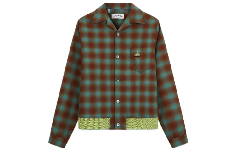 Order Lanvin SS22 Jaket Kemeja Kotak Kontras Hijau Tua. RM-SI0040-5162-P22