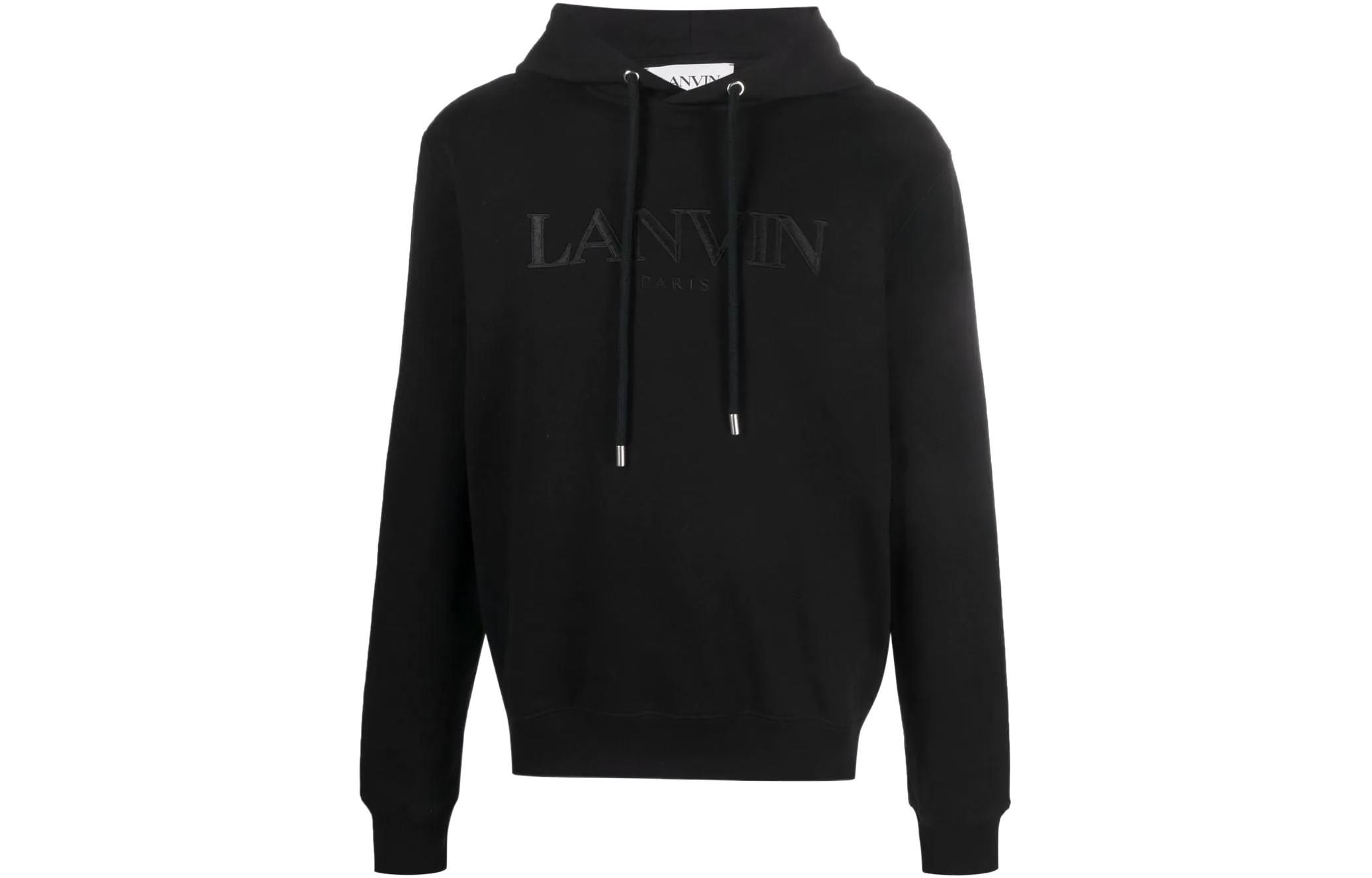 Lanvin SS22  Logo Embroidered Drawstring Hoodie Black. RM-HO0001-J210-2110