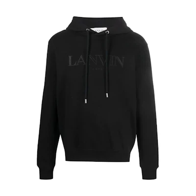 Lanvin SS22 Logo Embroidered Drawstring Hoodie Black. RM-HO0001-J210-2110